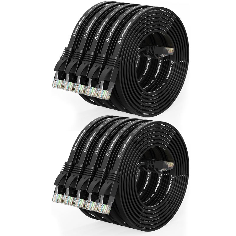 CableGeeker Cat 6 Ethernet Cable 5ft (10 Pack) (at a Cat5e Price but Higher Bandwidth) Flat Internet Network Cables - Cat6 Ethernet Patch Cable Short - Black Computer LAN Cable with Snagless RJ45 Connectors - Image 1